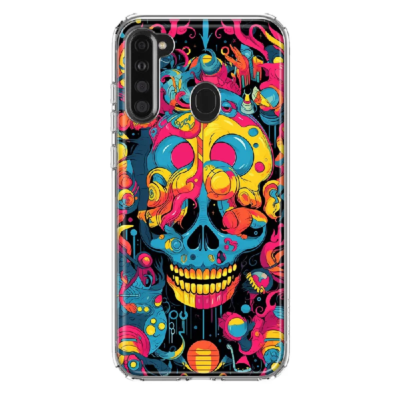 For Samsung Galaxy A21 Psychedelic Trippy Death Skull Pop Art Design Hybrid Protective Phone Case Cover