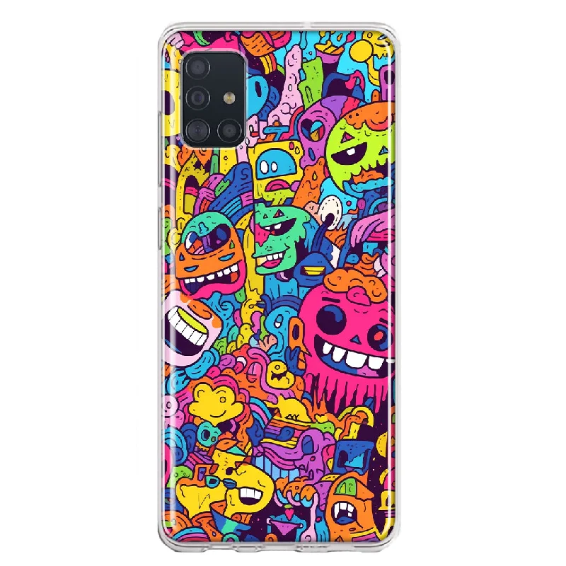 For Samsung Galaxy A51 Psychedelic Trippy Happy Characters Pop Art Design Hybrid Protective Phone Case Cover