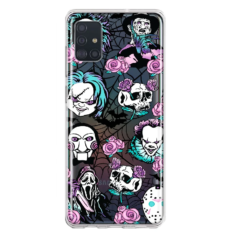 For Samsung Galaxy A51 Roses Halloween Spooky Horror Characters Spider Web Design Hybrid Protective Phone Case Cover