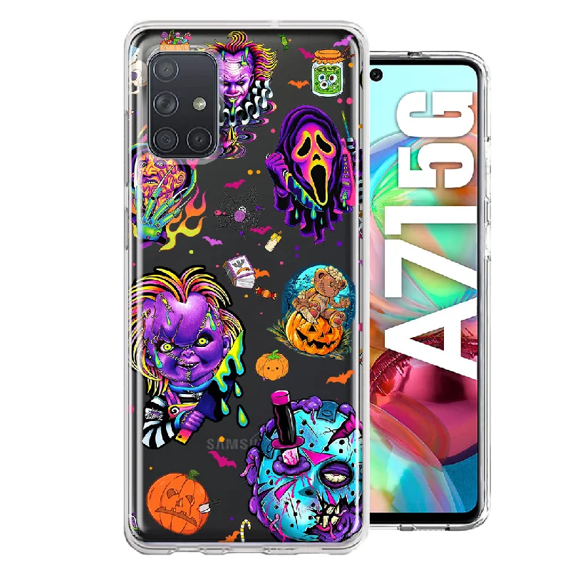 For Samsung Galaxy A71 4G Cute Halloween Spooky Horror Scary Neon Characters Design Hybrid Protective Phone Case Cover