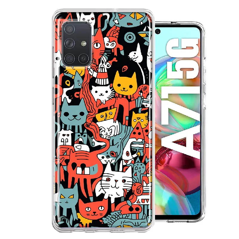 For Samsung Galaxy A71 4G Psychedelic Cute Cats Friends Pop Art Design Hybrid Protective Phone Case Cover