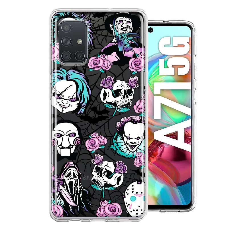 For Samsung Galaxy A71 5G Roses Halloween Spooky Horror Characters Spider Web Design Hybrid Protective Phone Case Cover