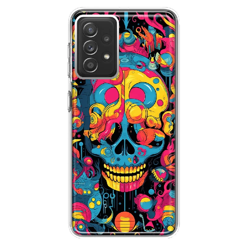 For Samsung Galaxy A72 Psychedelic Trippy Death Skull Pop Art Design Hybrid Protective Phone Case Cover