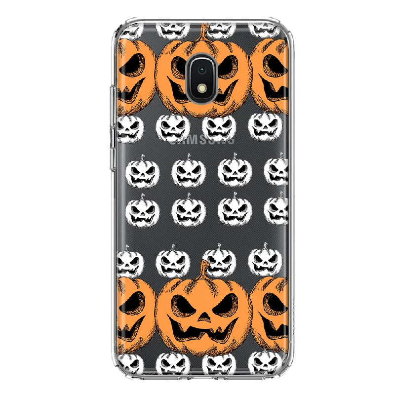 For Samsung Galaxy J3 Express/Prime 3/Amp Prime 3 Halloween Spooky Horror Scary Jack O Lantern Pumpkins Design Hybrid Protective Phone Case Cover