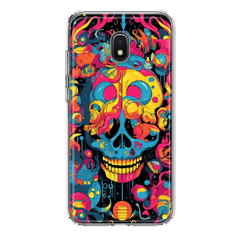 For Samsung Galaxy J3 Express/Prime 3/Amp Prime 3 Psychedelic Trippy Death Skull Pop Art Design Hybrid Protective Phone Case Cover