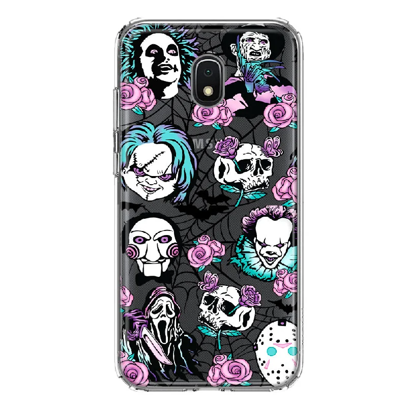 For Samsung Galaxy J3 Express/Prime 3/Amp Prime 3 Roses Halloween Spooky Horror Characters Spider Web Design Hybrid Protective Phone Case Cover