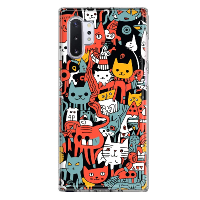 For Samsung Galaxy Note 10 Psychedelic Cute Cats Friends Pop Art Design Hybrid Protective Phone Case Cover