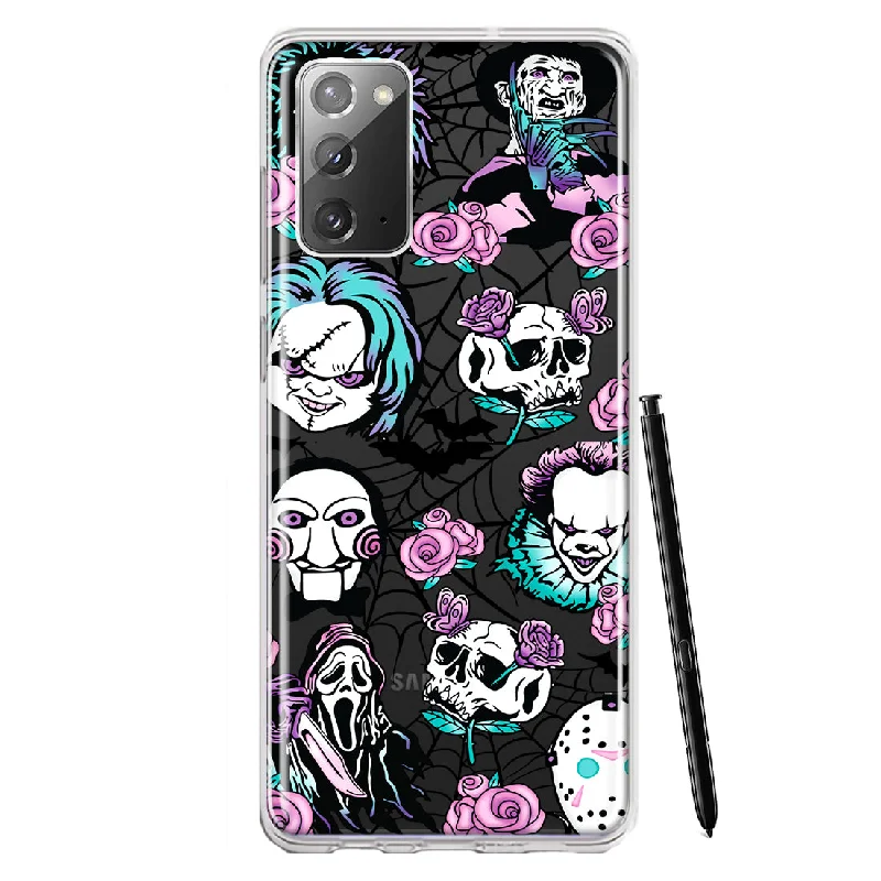 For Samsung Galaxy Note 20 Roses Halloween Spooky Horror Characters Spider Web Design Hybrid Protective Phone Case Cover