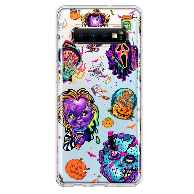 For Samsung Galaxy S10 Cute Halloween Spooky Horror Scary Neon Characters Design Hybrid Protective Phone Case Cover