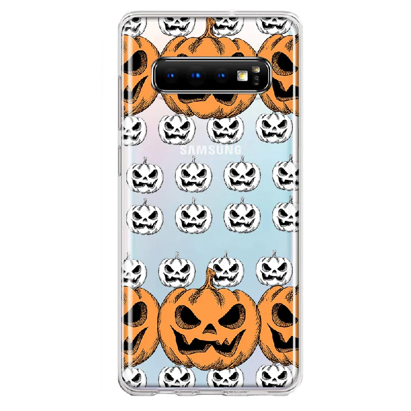 For Samsung Galaxy S10 Halloween Spooky Horror Scary Jack O Lantern Pumpkins Design Hybrid Protective Phone Case Cover