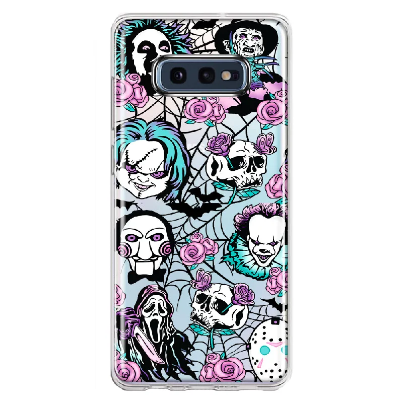 For Samsung Galaxy S10e Roses Halloween Spooky Horror Characters Spider Web Design Hybrid Protective Phone Case Cover