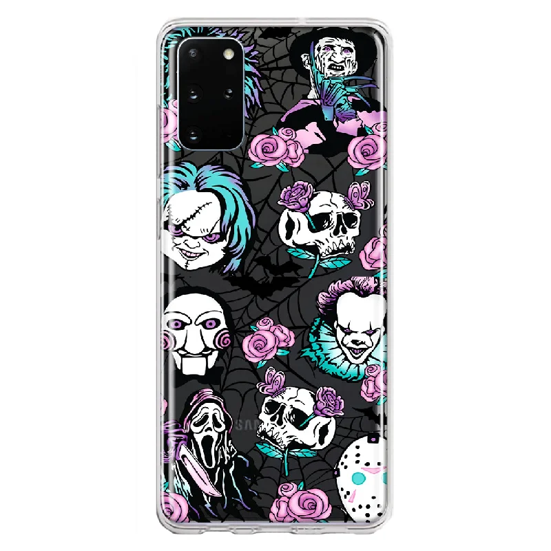 For Samsung Galaxy S20 Plus Roses Halloween Spooky Horror Characters Spider Web Design Hybrid Protective Phone Case Cover