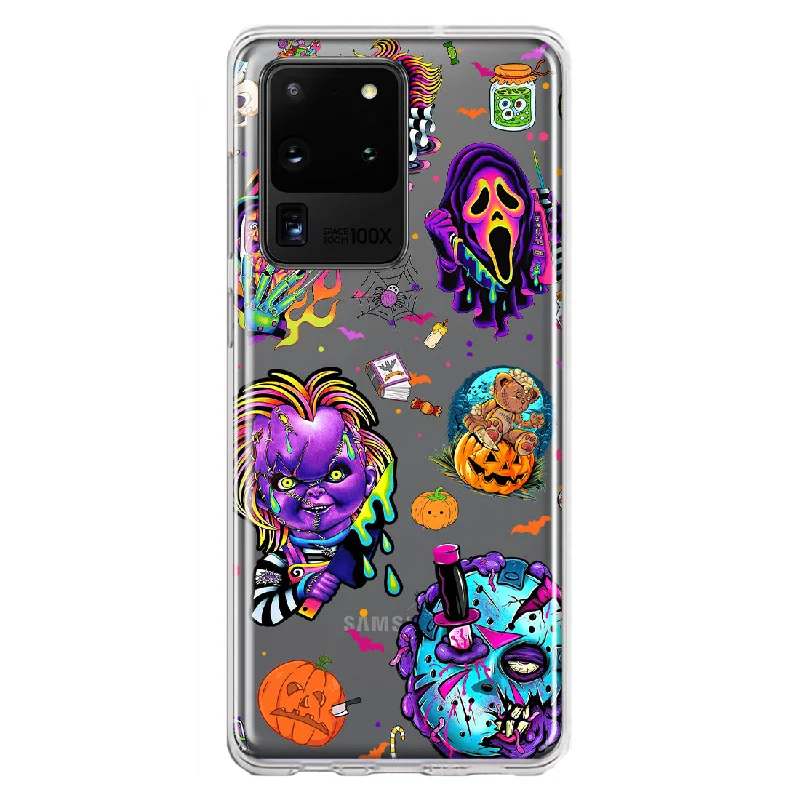 For Samsung Galaxy S20 Ultra Cute Halloween Spooky Horror Scary Neon Characters Design Hybrid Protective Phone Case Cover