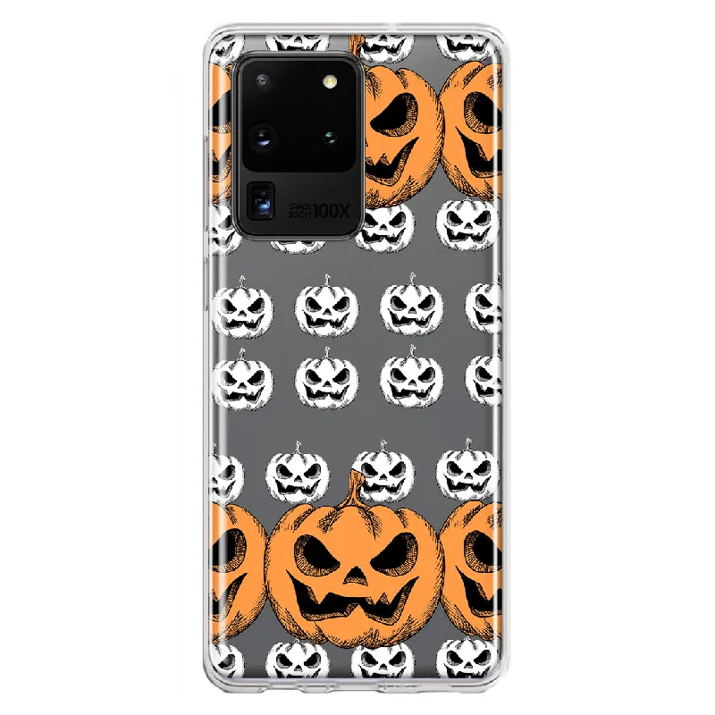 For Samsung Galaxy S20 Ultra Halloween Spooky Horror Scary Jack O Lantern Pumpkins Design Hybrid Protective Phone Case Cover