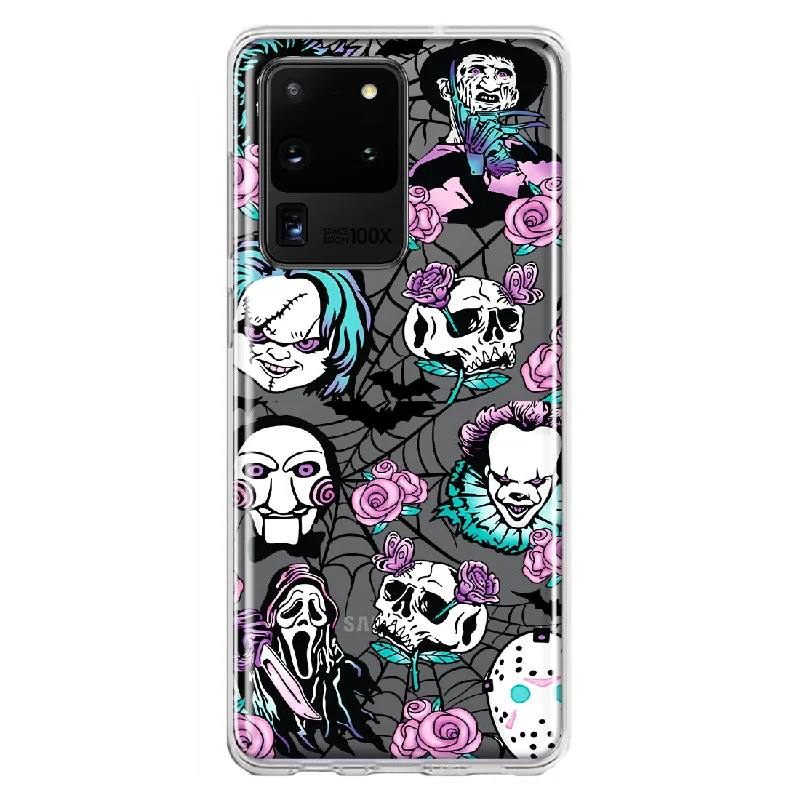 For Samsung Galaxy S20 Ultra Roses Halloween Spooky Horror Characters Spider Web Design Hybrid Protective Phone Case Cover