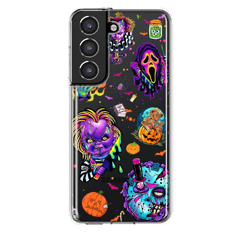 For Samsung Galaxy S21 Cute Halloween Spooky Horror Scary Neon Characters Design Hybrid Protective Phone Case Cover