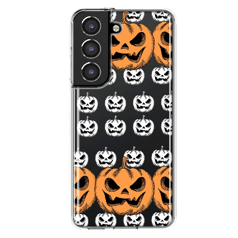 For Samsung Galaxy S21 FE Halloween Spooky Horror Scary Jack O Lantern Pumpkins Design Hybrid Protective Phone Case Cover