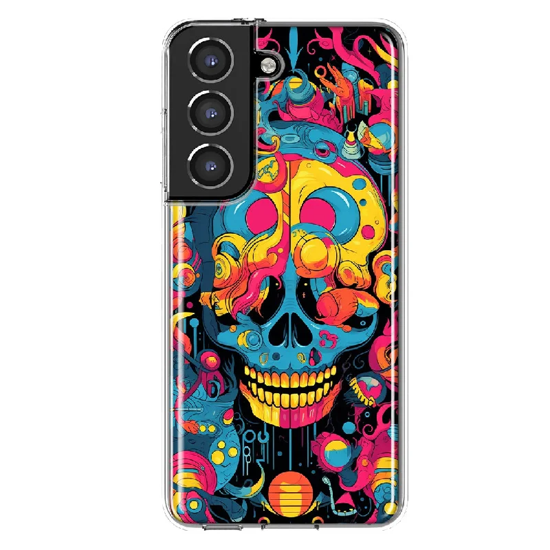 For Samsung Galaxy S21 FE Psychedelic Trippy Death Skull Pop Art Design Hybrid Protective Phone Case Cover