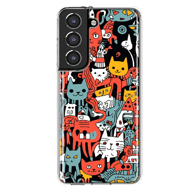 For Samsung Galaxy S21 Psychedelic Cute Cats Friends Pop Art Design Hybrid Protective Phone Case Cover