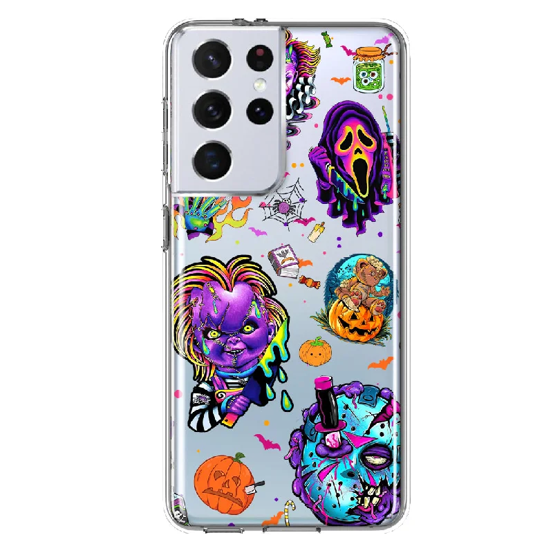 For Samsung Galaxy S21 Ultra Cute Halloween Spooky Horror Scary Neon Characters Design Hybrid Protective Phone Case Cover