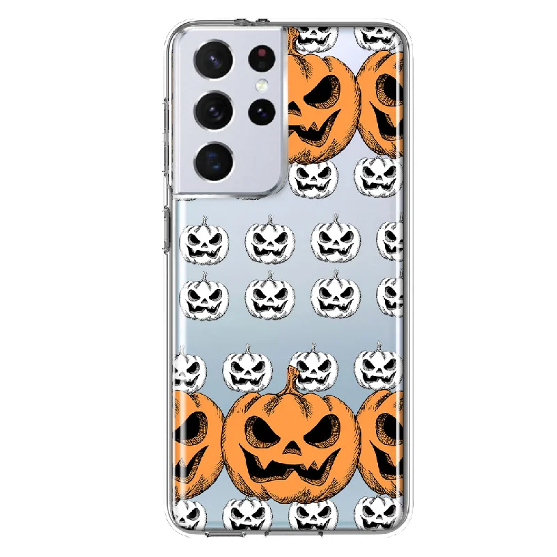 For Samsung Galaxy S21 Ultra Halloween Spooky Horror Scary Jack O Lantern Pumpkins Design Hybrid Protective Phone Case Cover