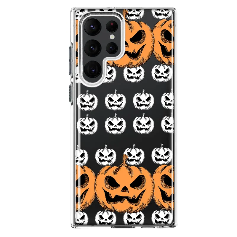 For Samsung Galaxy S22 Ultra Halloween Spooky Horror Scary Jack O Lantern Pumpkins Design Hybrid Protective Phone Case Cover