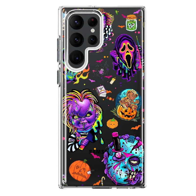 For Samsung Galaxy S23 Ultra Cute Halloween Spooky Horror Scary Neon Characters Design Hybrid Protective Phone Case Cover