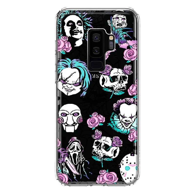 For Samsung Galaxy S9 Plus Roses Halloween Spooky Horror Characters Spider Web Design Hybrid Protective Phone Case Cover