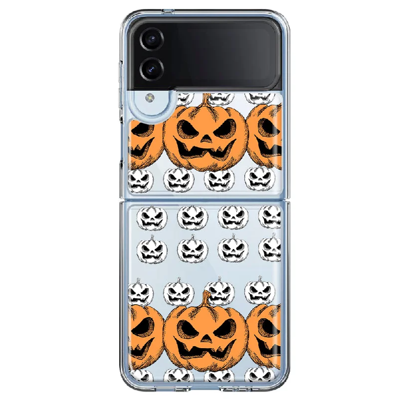 For Samsung Galaxy Z Flip 4 Halloween Spooky Horror Scary Jack O Lantern Pumpkins Design Hybrid Protective Phone Case Cover