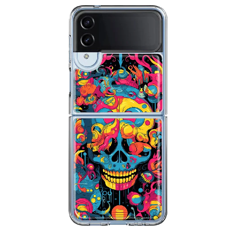 For Samsung Galaxy Z Flip 4 Psychedelic Trippy Death Skull Pop Art Design Hybrid Protective Phone Case Cover