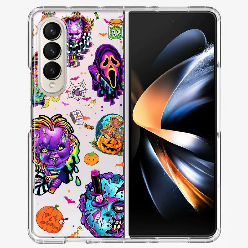 For Samsung Galaxy Z Fold 4 Cute Halloween Spooky Horror Scary Neon Characters Design Hybrid Protective Phone Case Cover