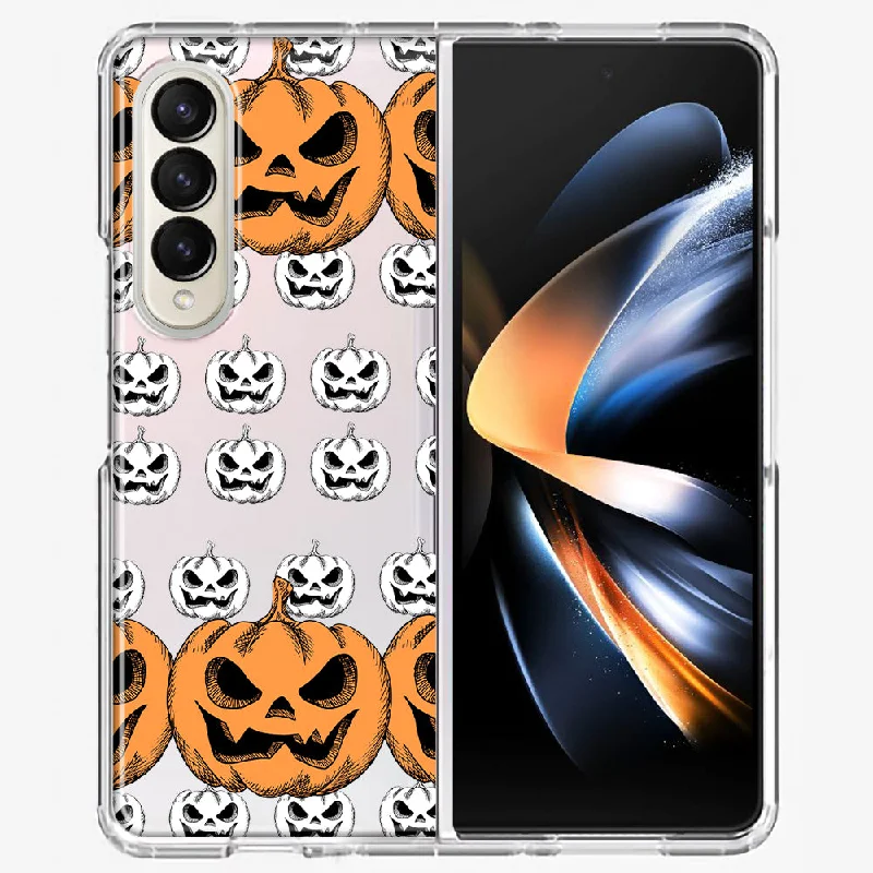 For Samsung Galaxy Z Fold 4 Halloween Spooky Horror Scary Jack O Lantern Pumpkins Design Hybrid Protective Phone Case Cover