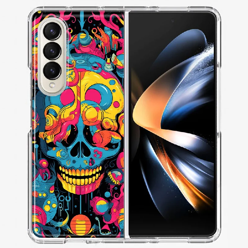 For Samsung Galaxy Z Fold 4 Psychedelic Trippy Death Skull Pop Art Design Hybrid Protective Phone Case Cover