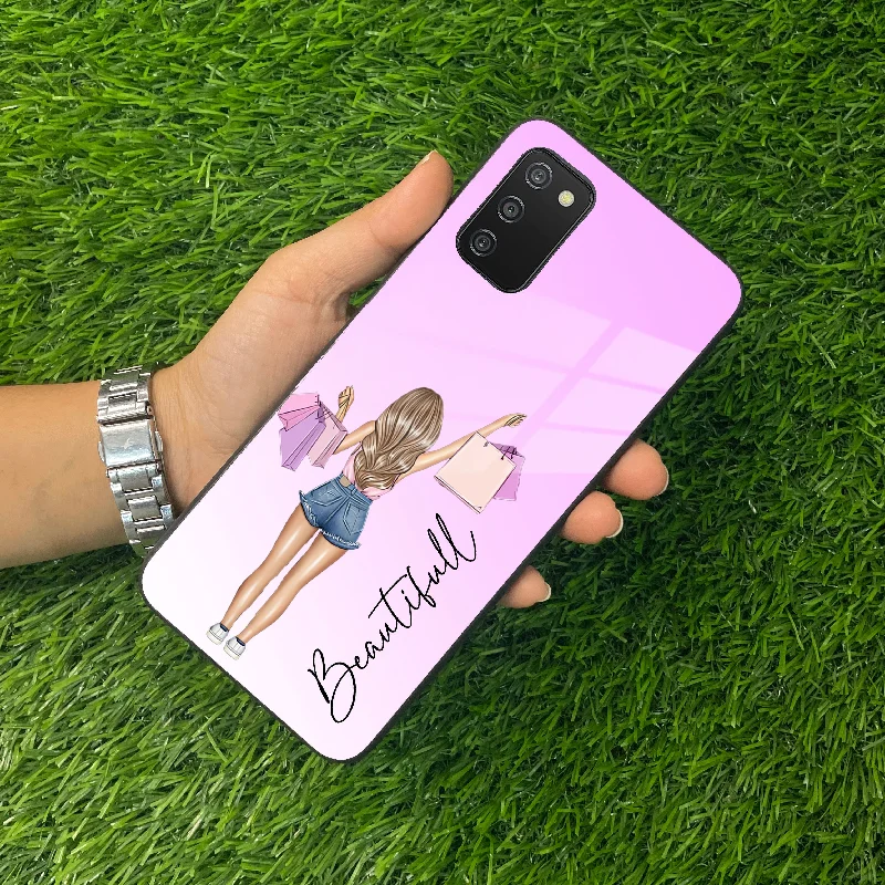 Girl With Bag Customize Name Glass Case For Samsung