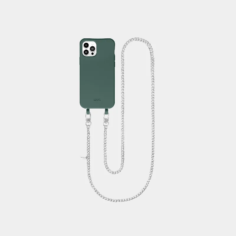 Green Phone Case + Silver-Plated Crossbody Chain