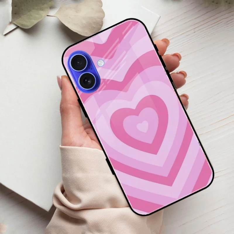 Latte Love Patter Glass Case Cover - Pink For iPhone