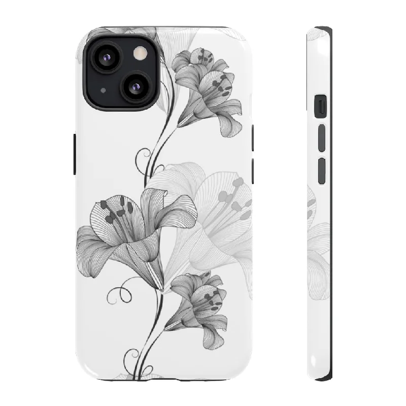 Lily Flower Monochrome - Protective Phone Case