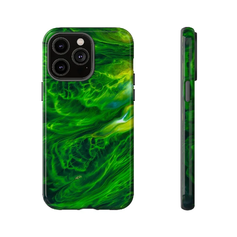 Neon Green Wave Ink Art - Protective Phone Case