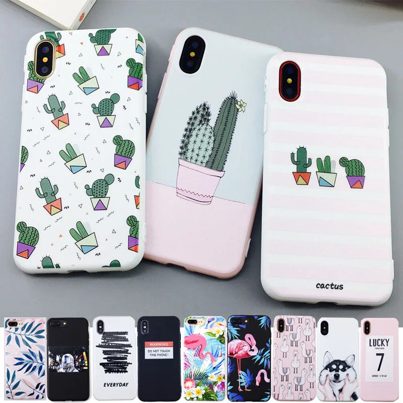 Rubber Silicon Candy Color Print Phone Case for iPhone X 6 6s 7 8 Plus