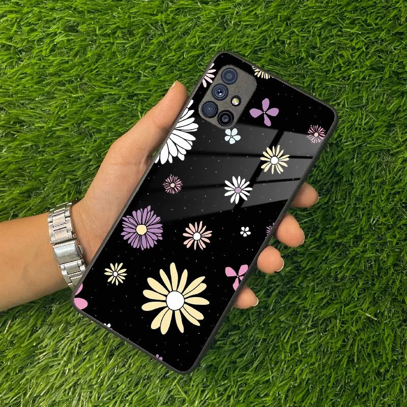 Seamless Floral Print Glass Case Cover For Samsung