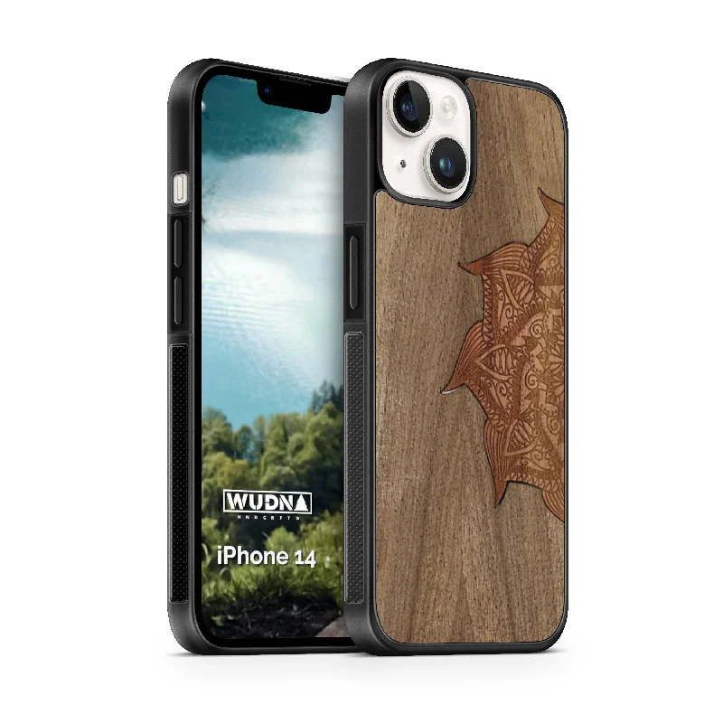 Slim Wooden Phone Case (Cedar Mandala in Black Walnut)