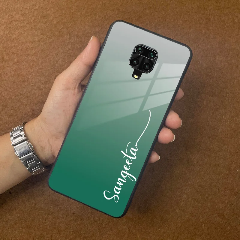 Customize Name Gradient Glass Case Cover Green For Poco