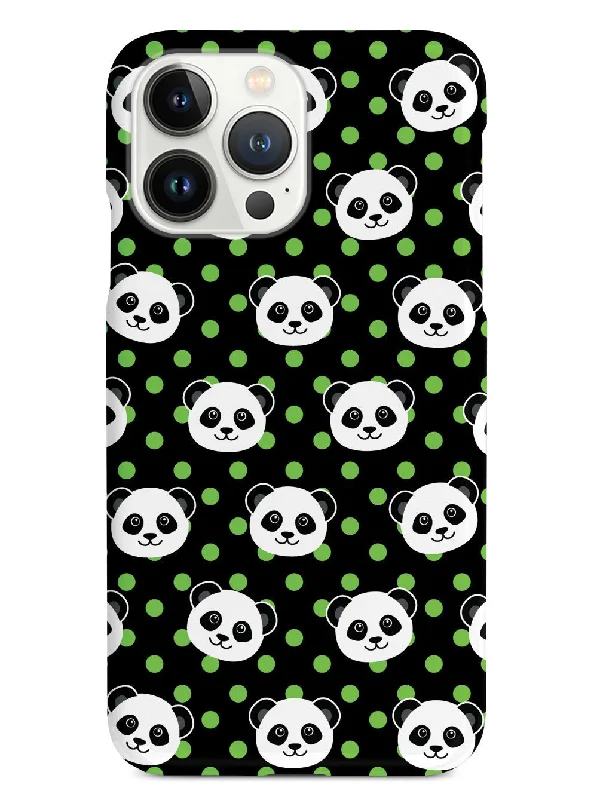 Cute Panda Pattern - Green Polka Dots - Black Case