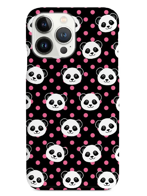 Cute Panda Pattern - Pink Polka Dots - Black Case