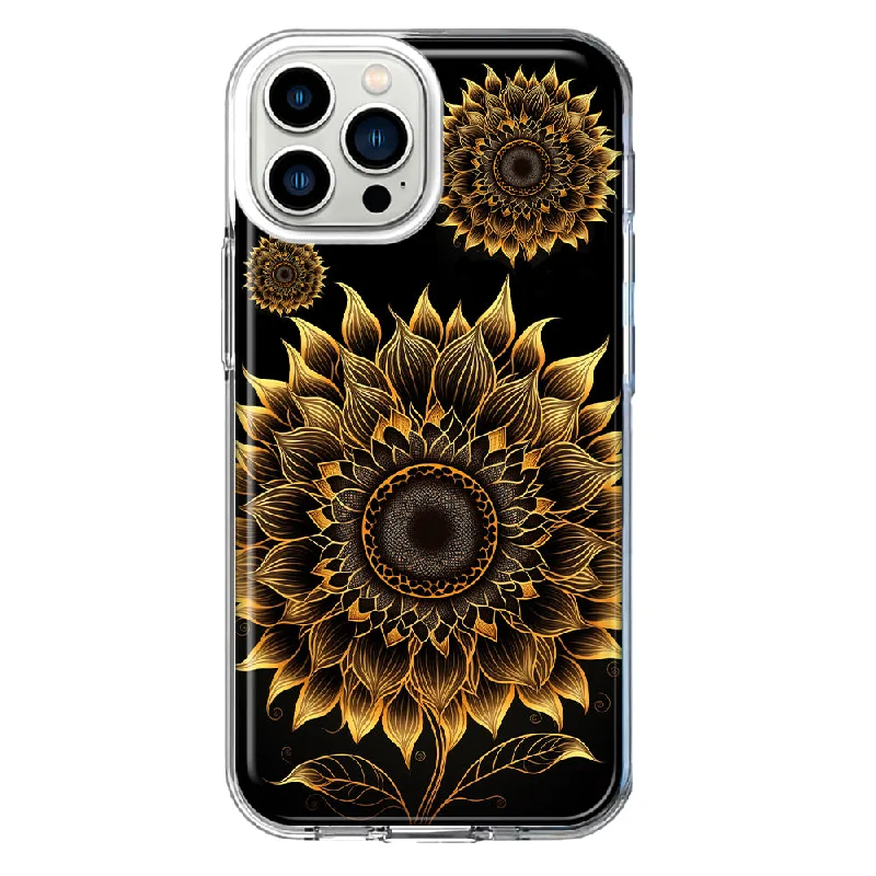 For Apple iPhone 11 Pro Max Mandala Geometry Abstract Sunflowers Pattern Design Hybrid Protective Phone Case Cover