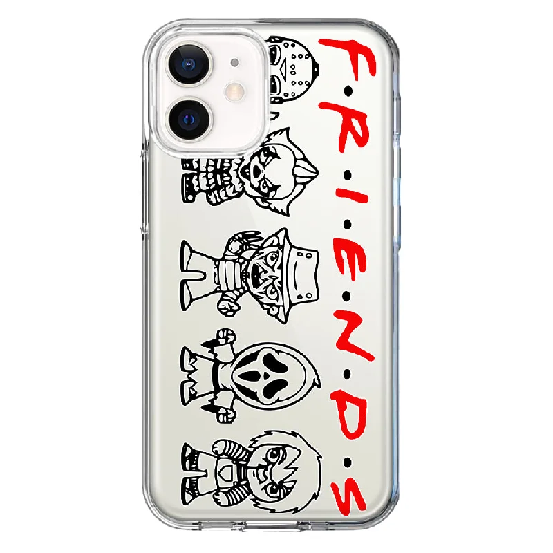 For Apple iPhone 12 Mini Cute Halloween Spooky Horror Scary Characters Friends Design Hybrid Protective Phone Case Cover