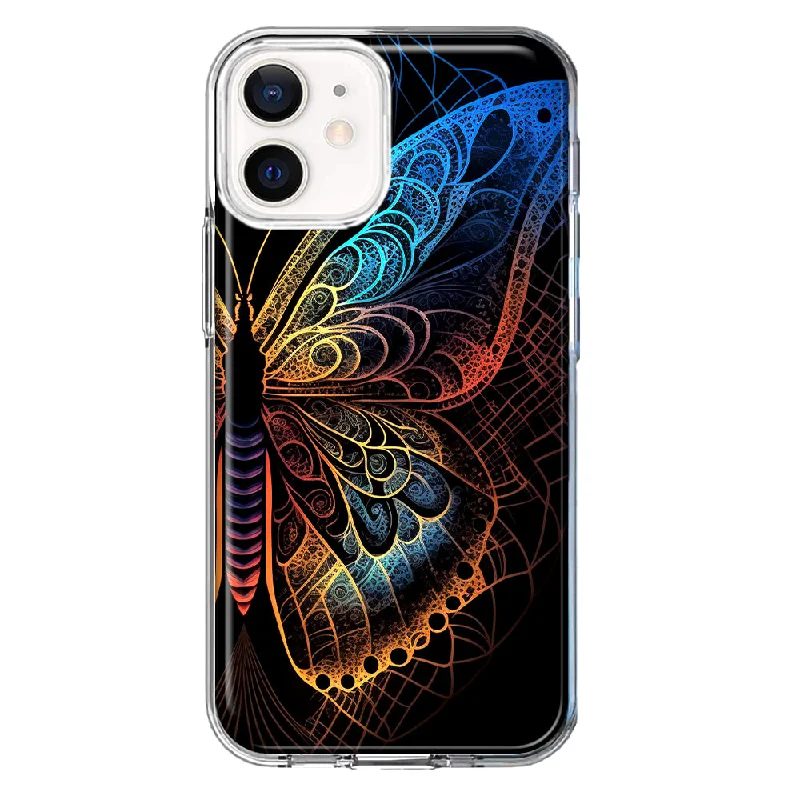 For Apple iPhone 12 Mini Mandala Geometry Abstract Butterfly Pattern Design Hybrid Protective Phone Case Cover