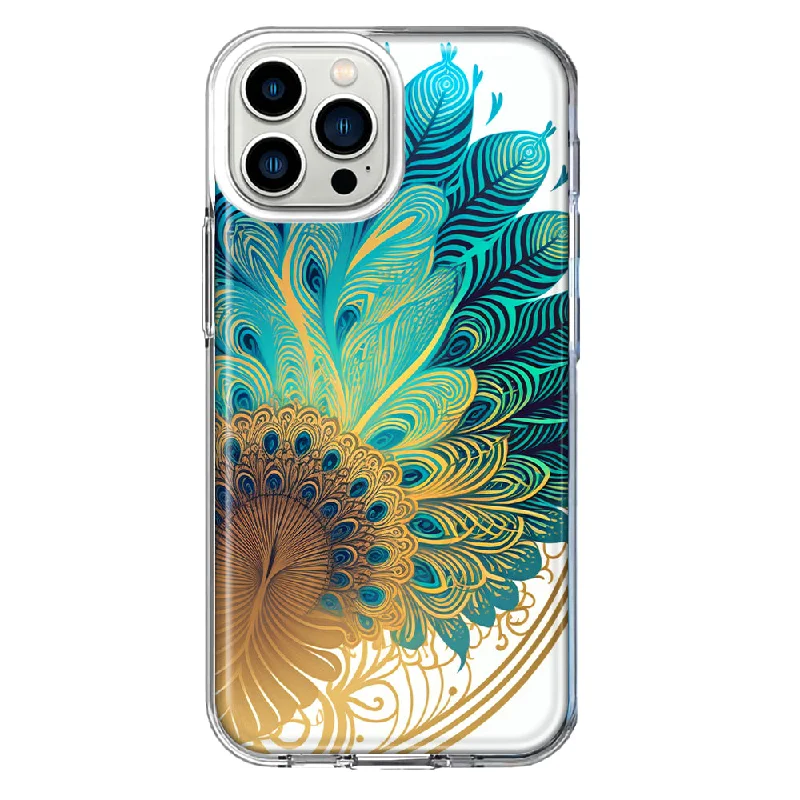 For Apple iPhone 12 Pro Mandala Geometry Abstract Peacock Feather Pattern Design Hybrid Protective Phone Case Cover