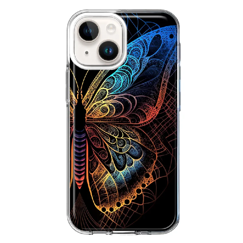 For Apple iPhone 13 Mandala Geometry Abstract Butterfly Pattern Design Hybrid Protective Phone Case Cover