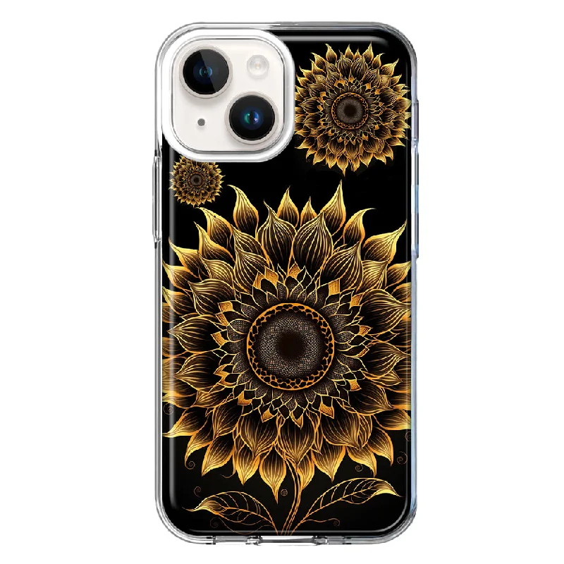 For Apple iPhone 13 Mini Mandala Geometry Abstract Sunflowers Pattern Design Hybrid Protective Phone Case Cover